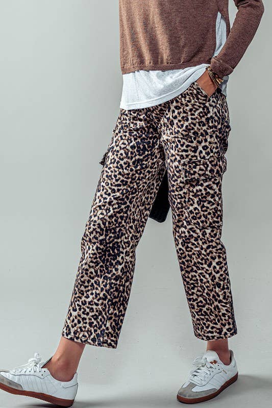 Cropped Leopard Cargo Pants