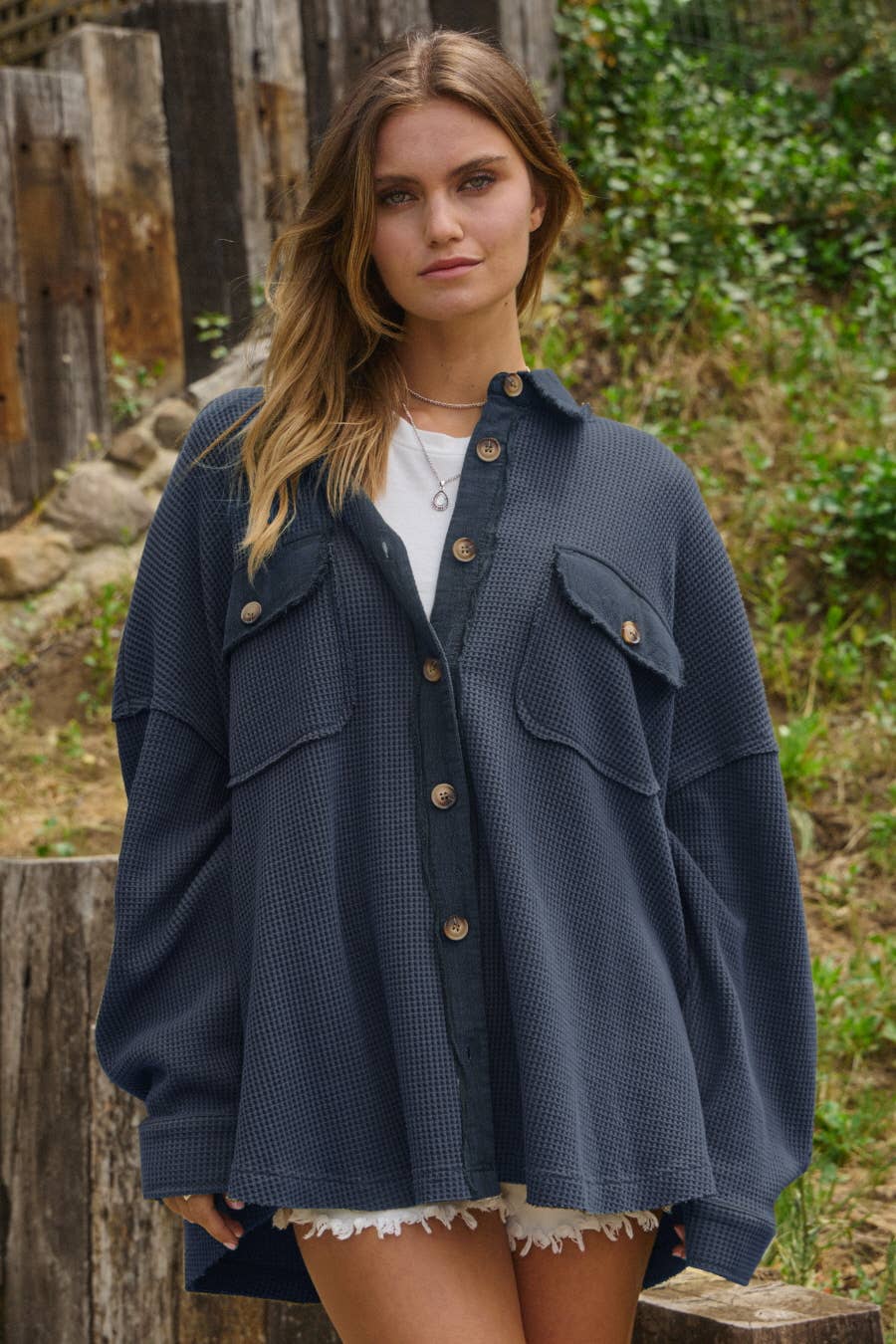 Acid Washed Thermal Oversized Shacket