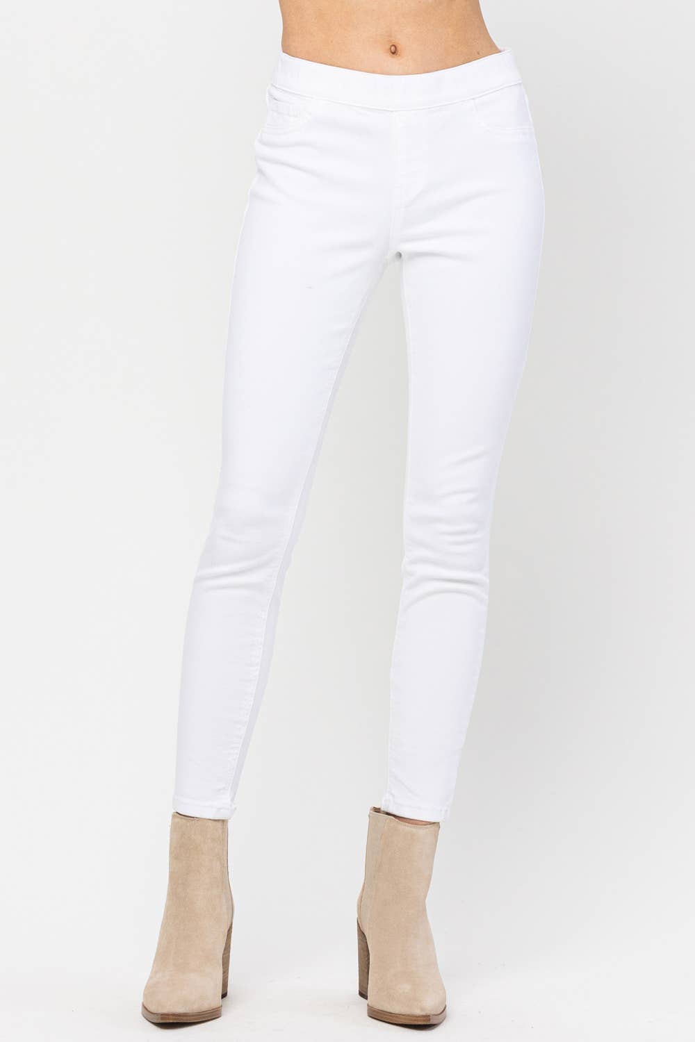 mid rise pull on skinny white jeans