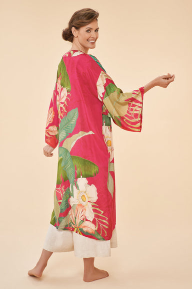 fuschia tropical print kimono
