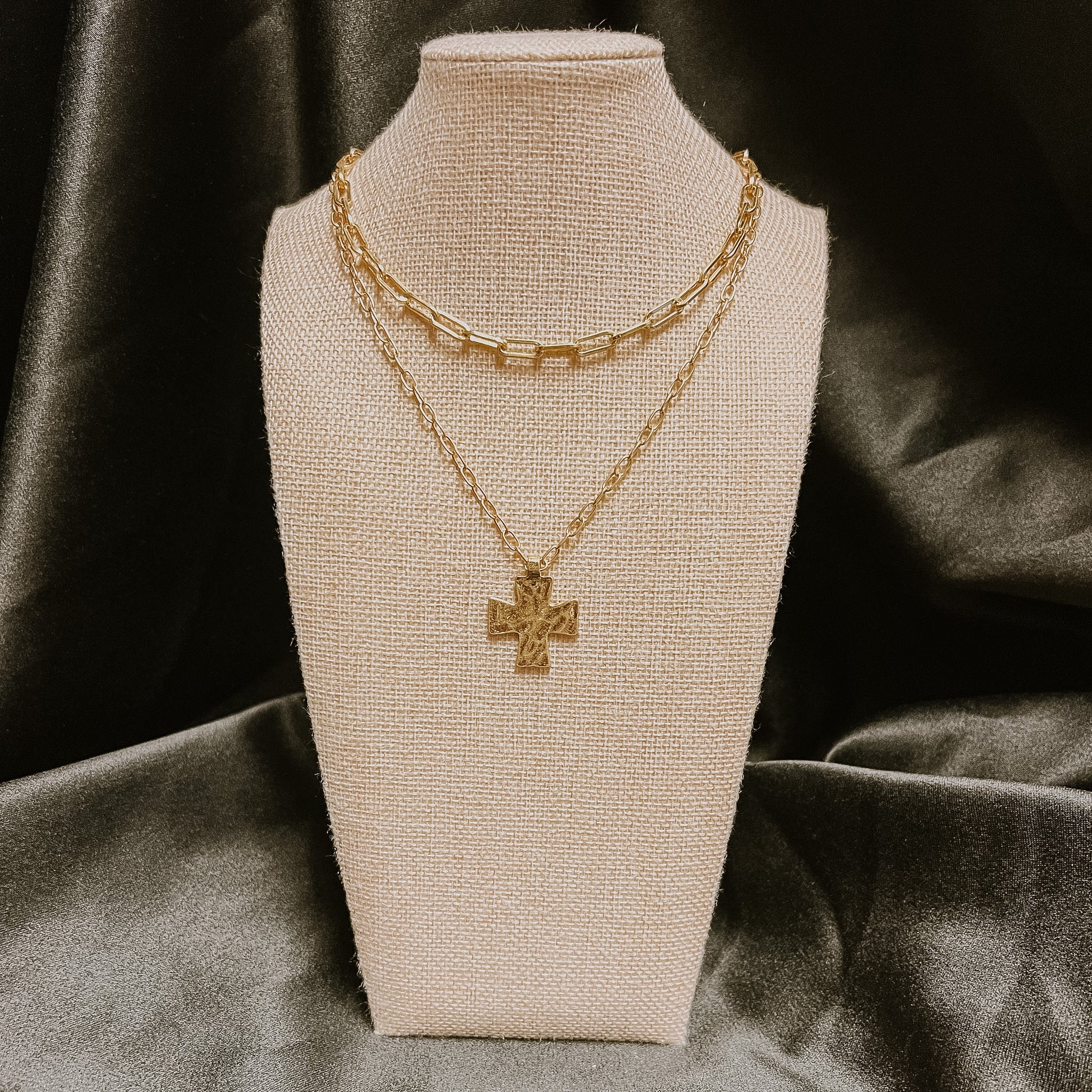 Layered Hammered Cross Necklace