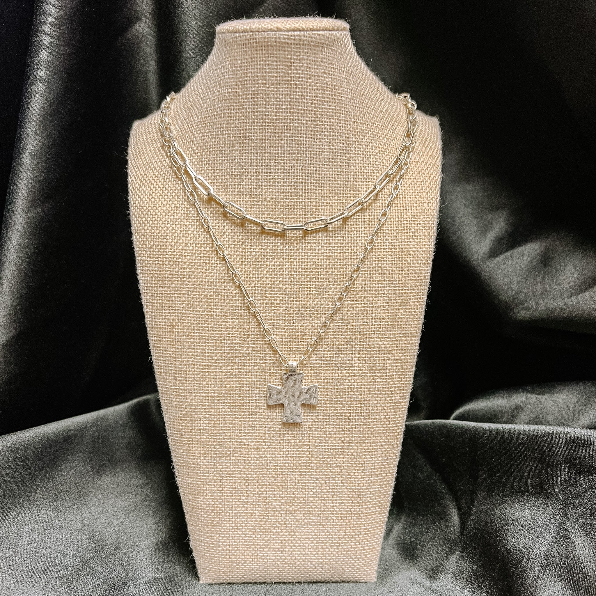 Layered Hammered Cross Necklace