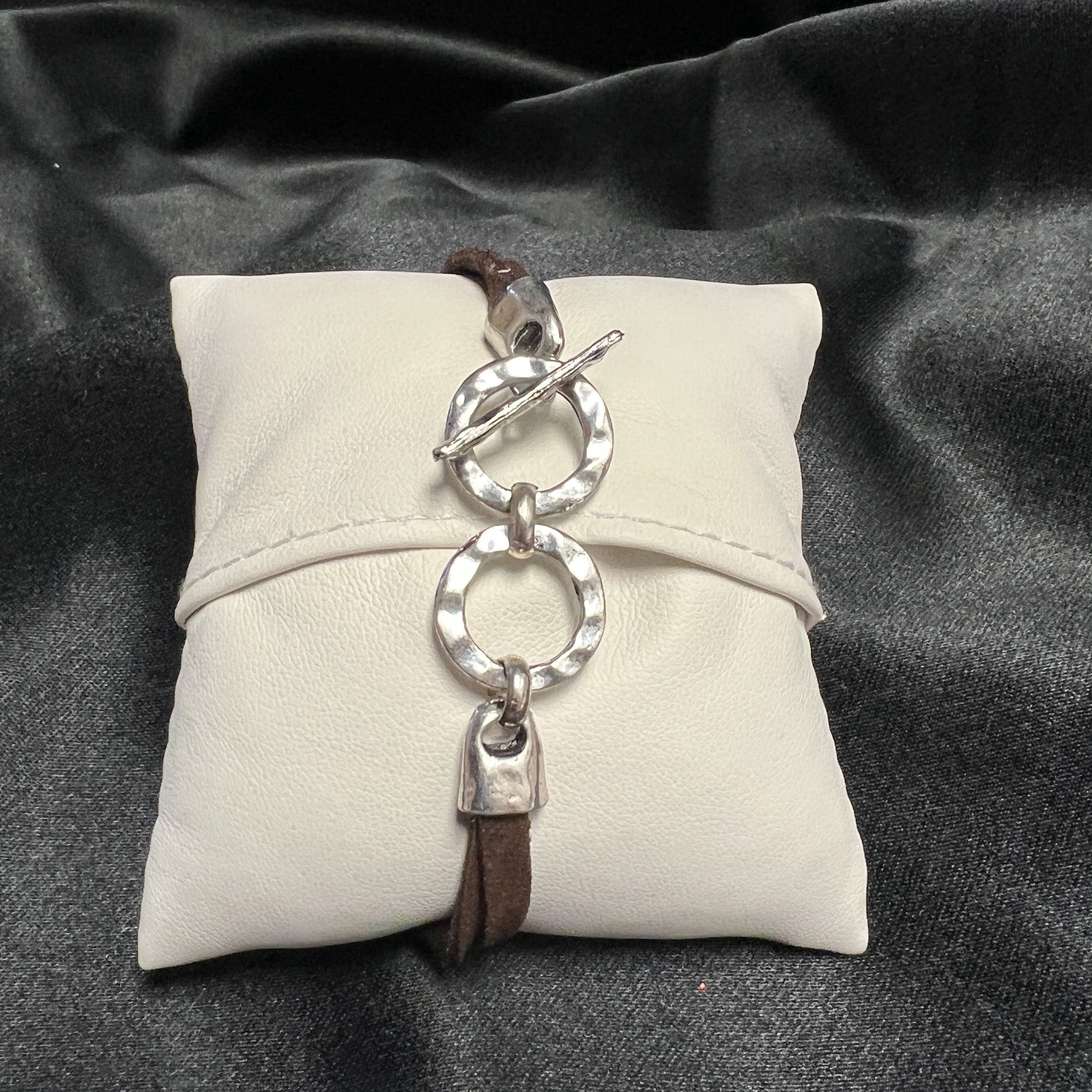 Hammered Silver & Leather Bracelets