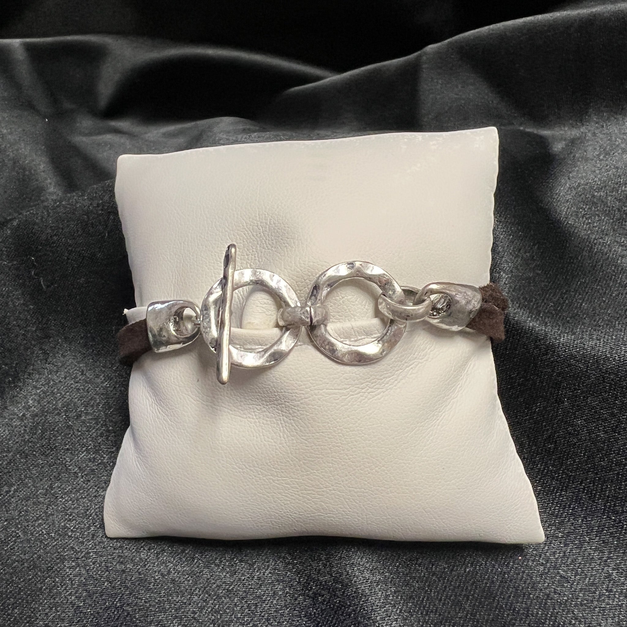 Hammered Silver & Leather Bracelets