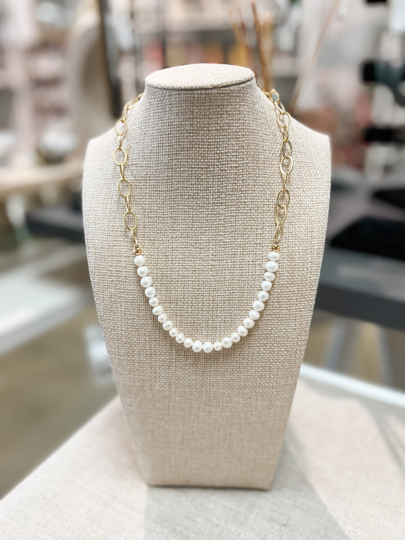 Pearl and Chain Link Necklace