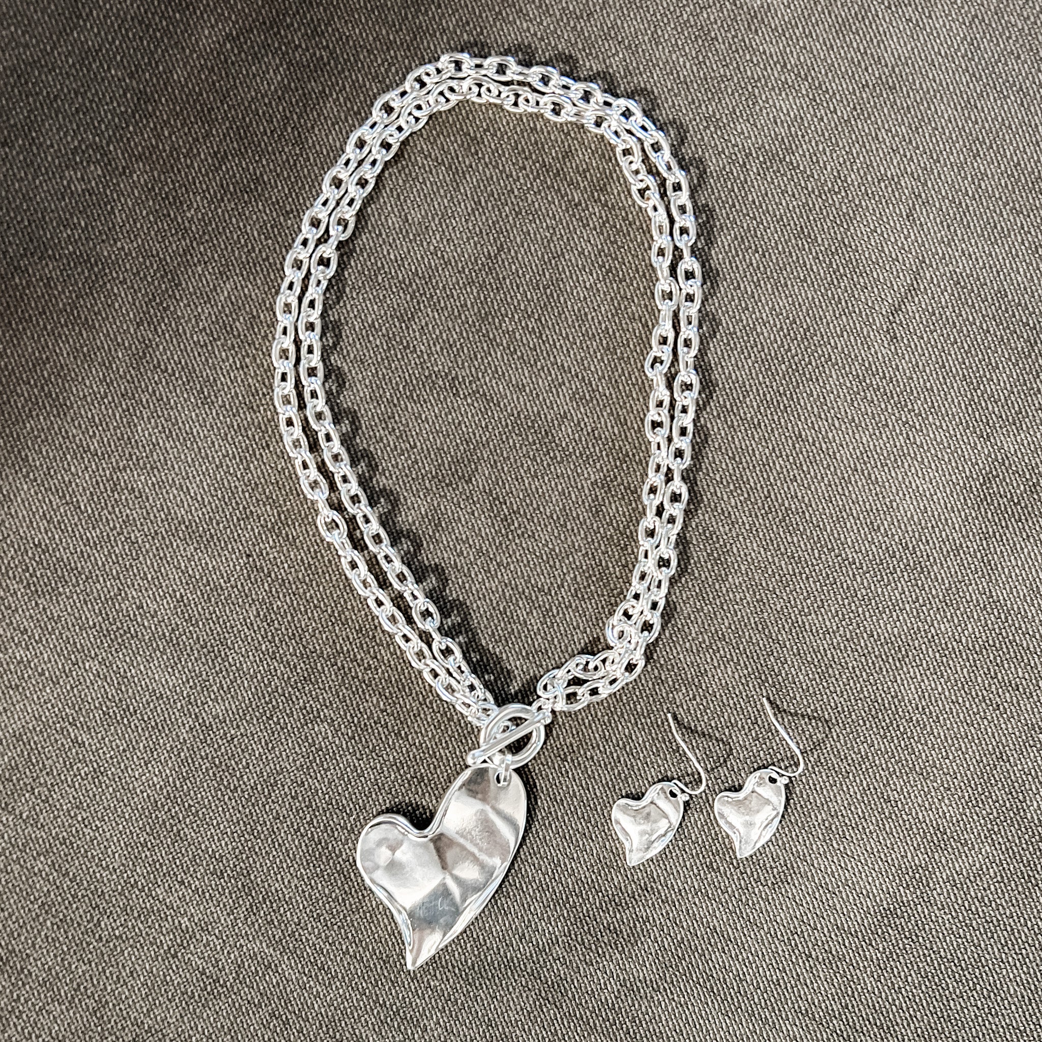 Chunky Heart Necklace + Earrings