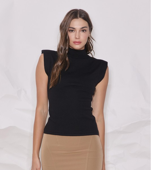 Mock Neck Shoulder Pad Top