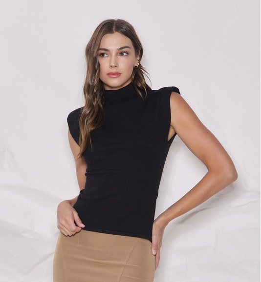 Mock Neck Shoulder Pad Top