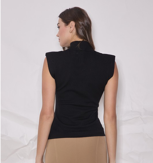 Mock Neck Shoulder Pad Top