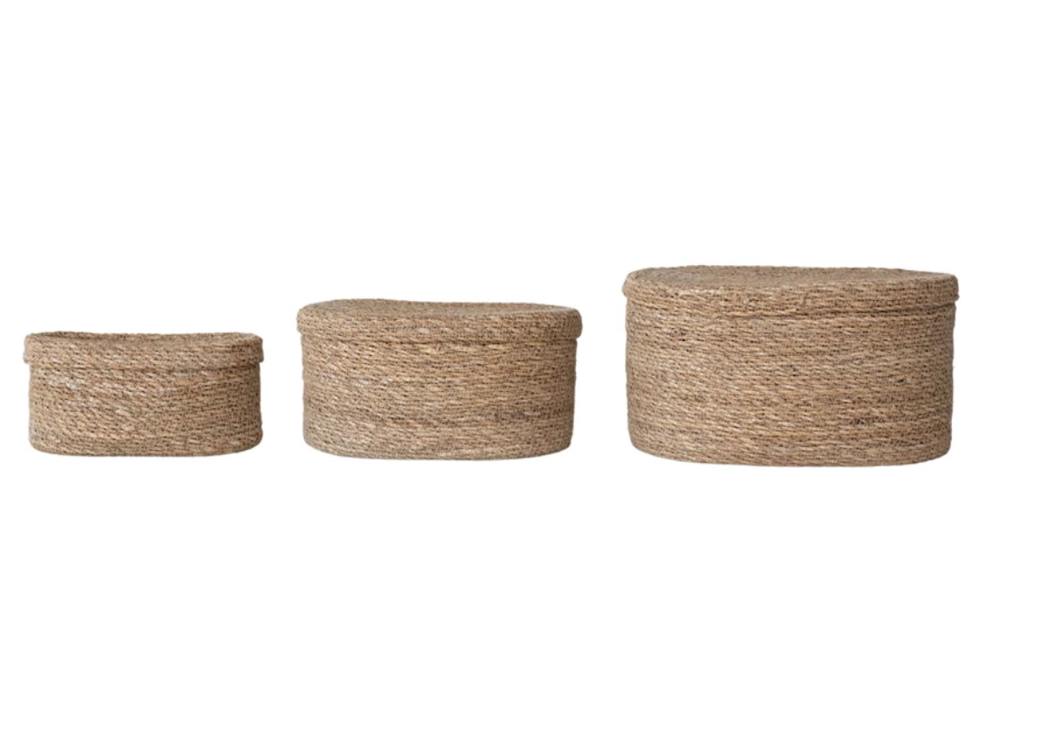 Set of 3 Oval Seagrass Baskets