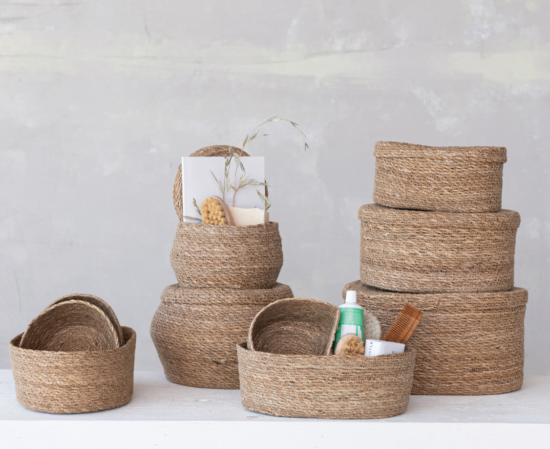 Set of 3 Oval Seagrass Baskets