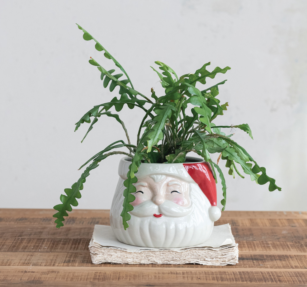 Stoneware Santa Head Planter