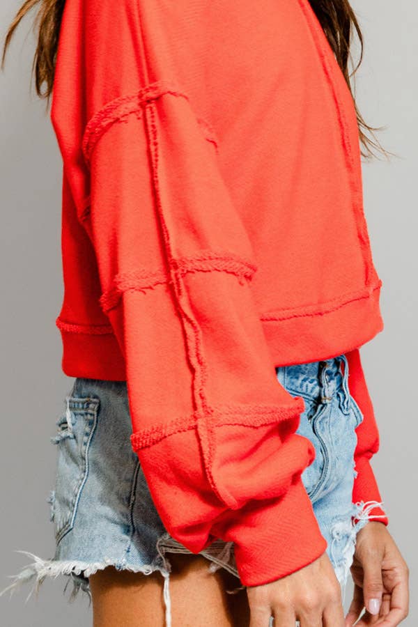 Raw-edge Crop Pullover Top