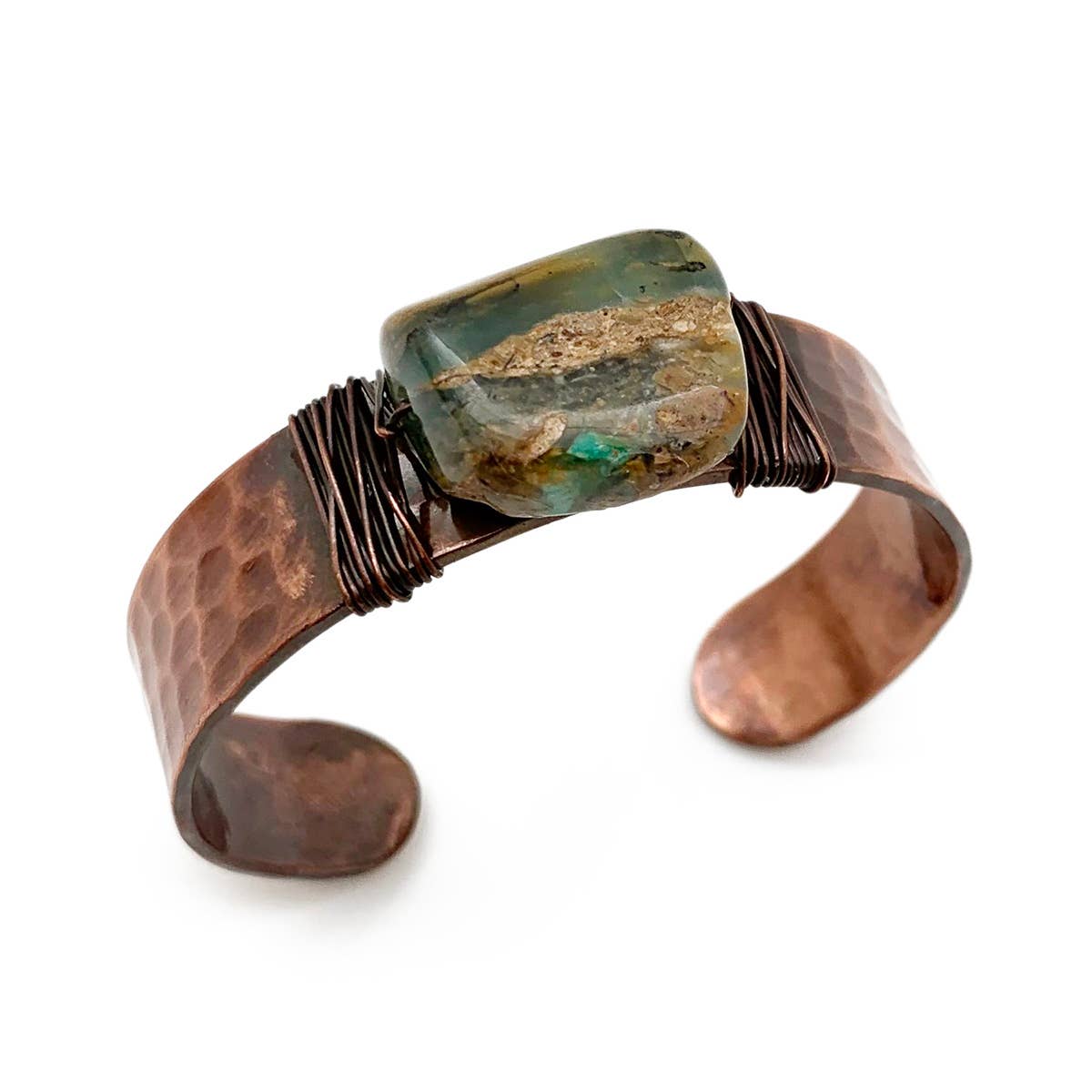 Handmade Brass Hammered Cuff - Peruvian Opal