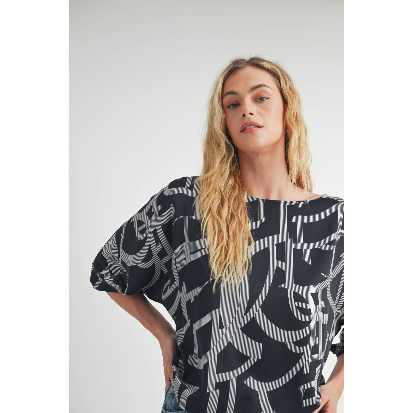 Black Abstract Print Top