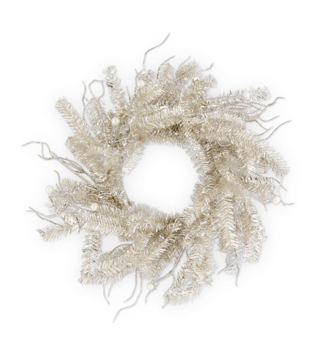 Tinsel Twig & Pearl Wreath - Champagne