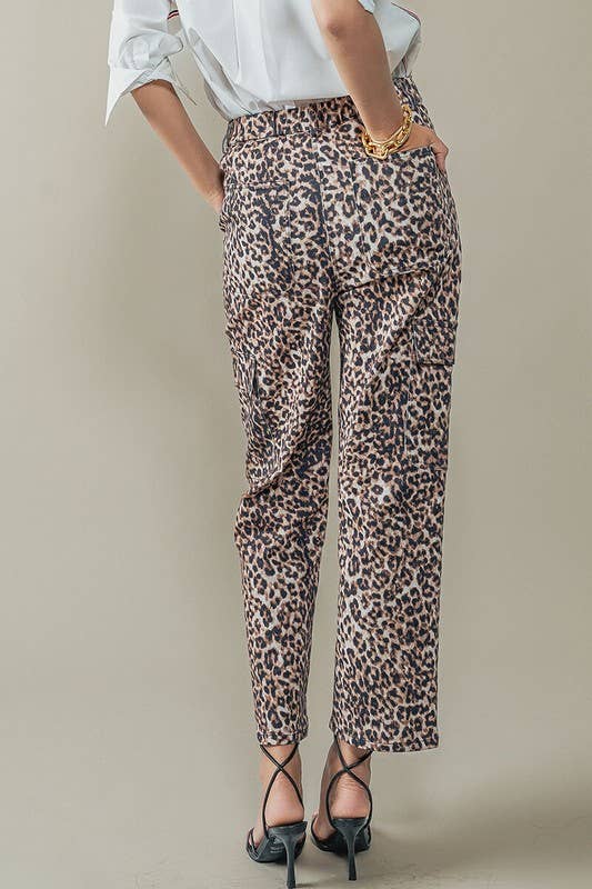 Cropped Leopard Cargo Pants