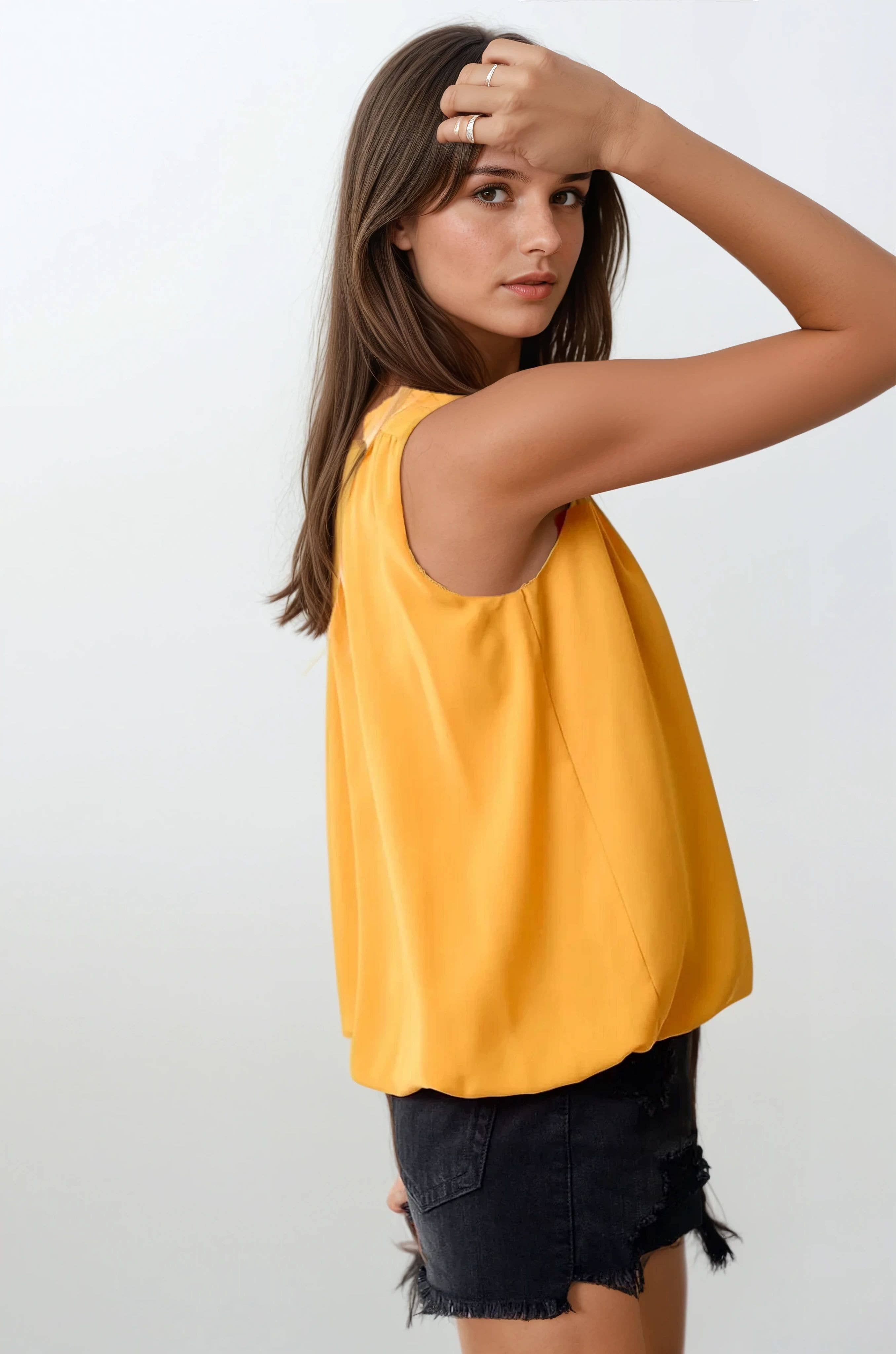 Shirred Sleeveless Blouse