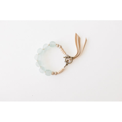 Cora-Pale Blue Glass Beads w/ Tassel