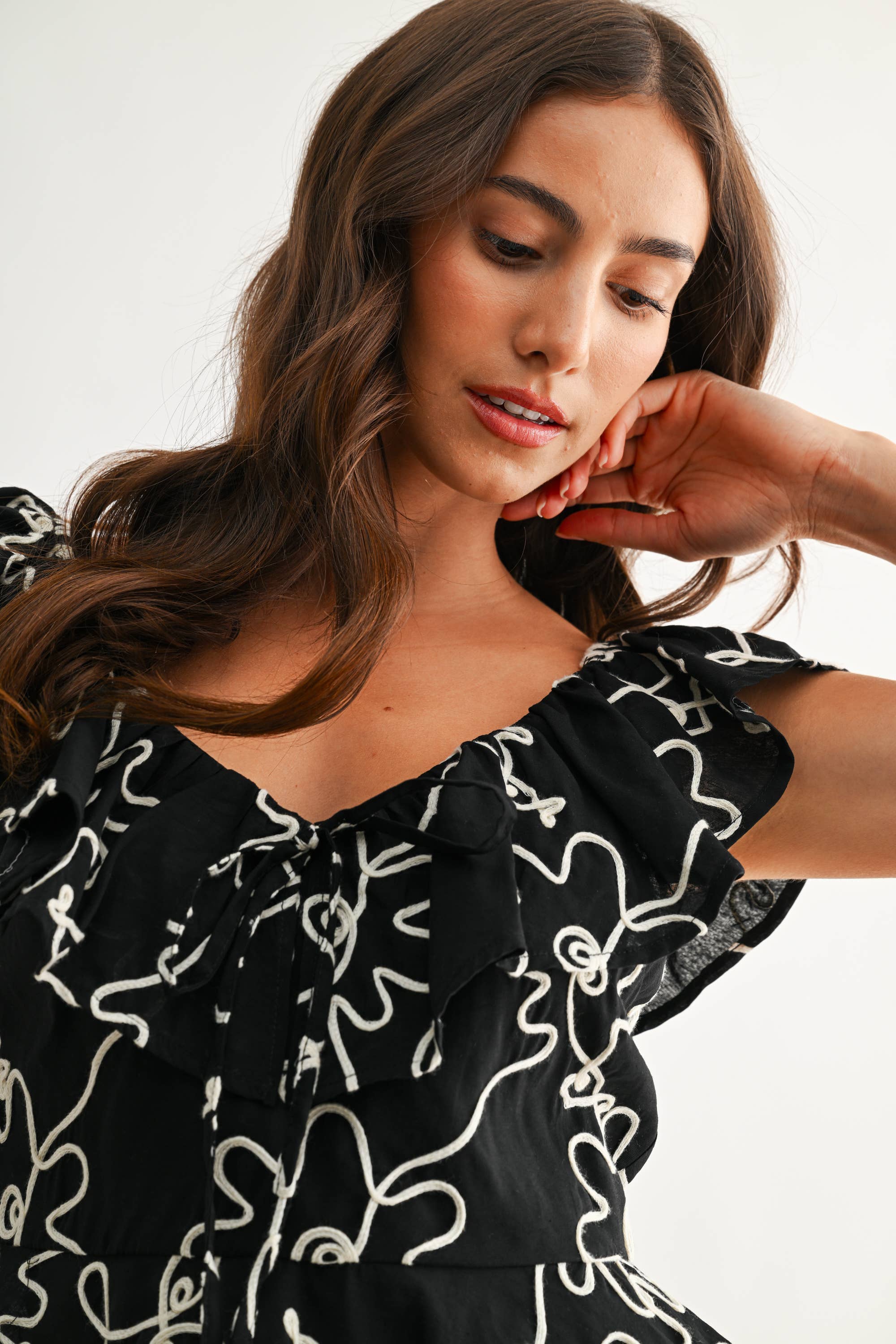 Floral Embroidered Ruffle Blouse