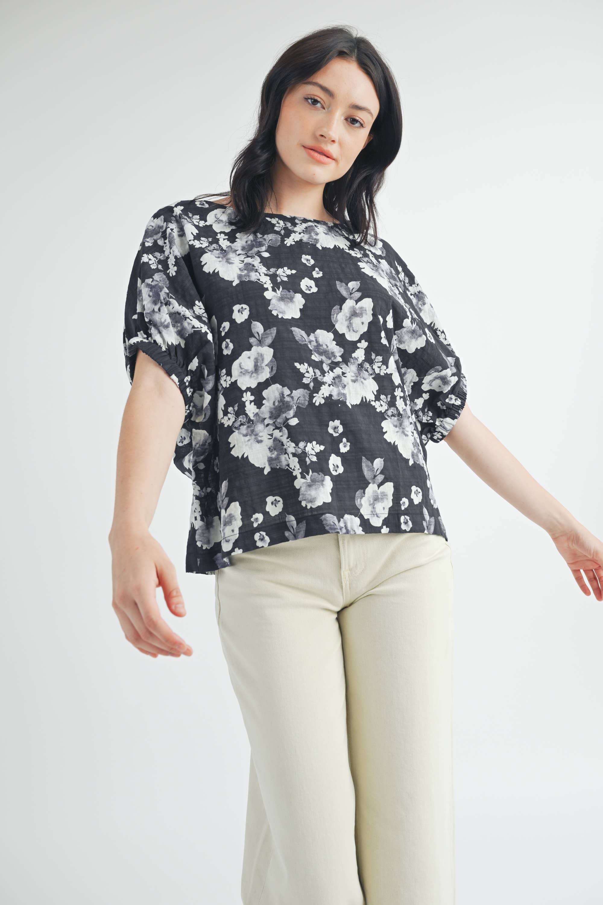 Black & White Floral Print Blouse