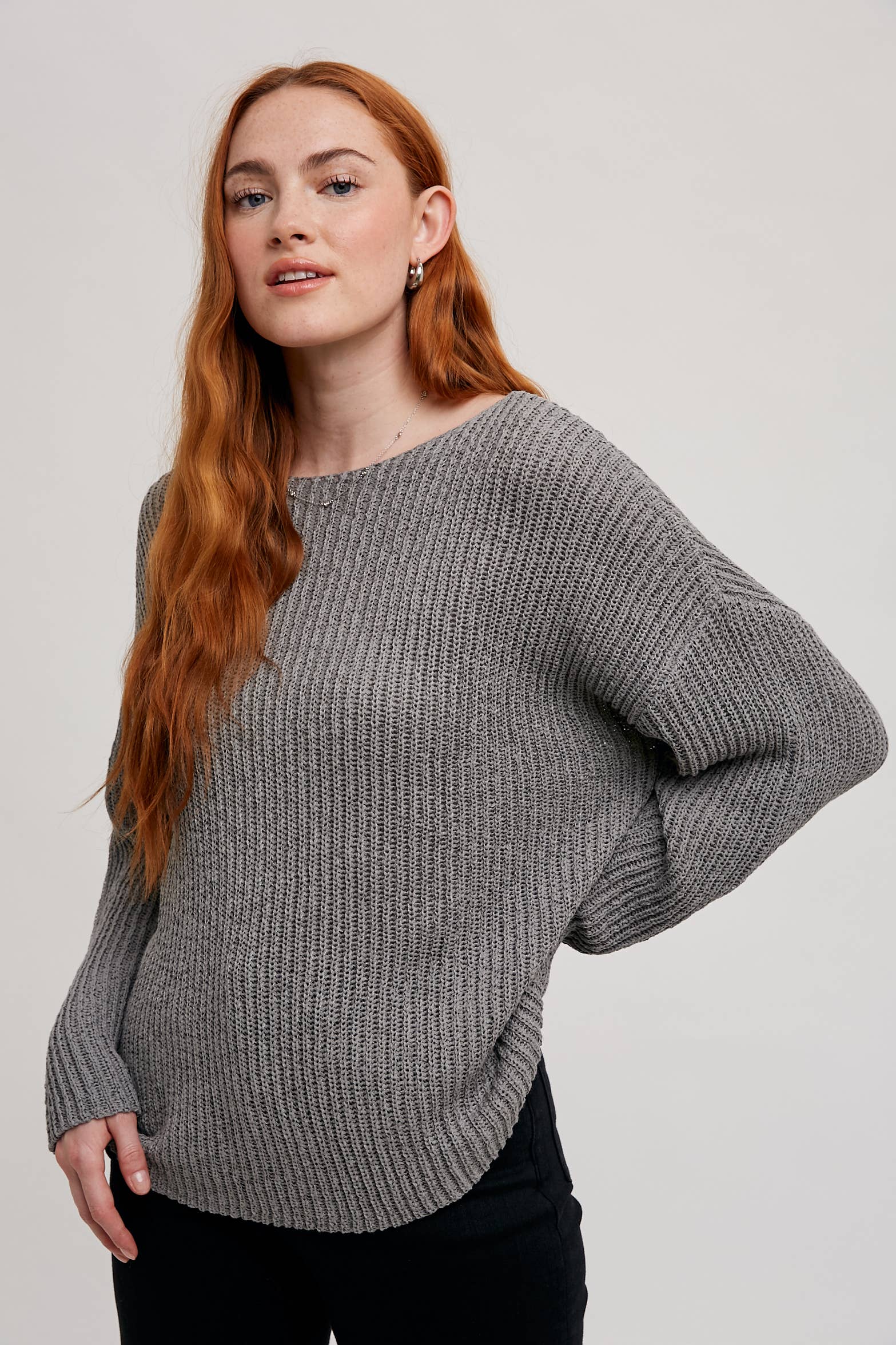 Gray Wide Neck Sweater