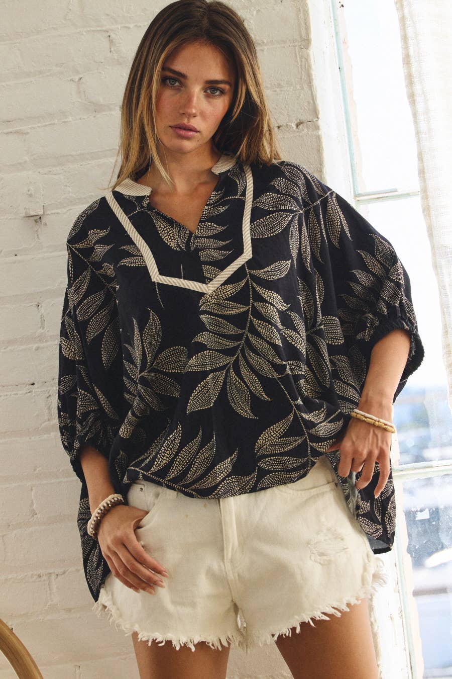 Botanical Print Relaxed-Fit Blouse