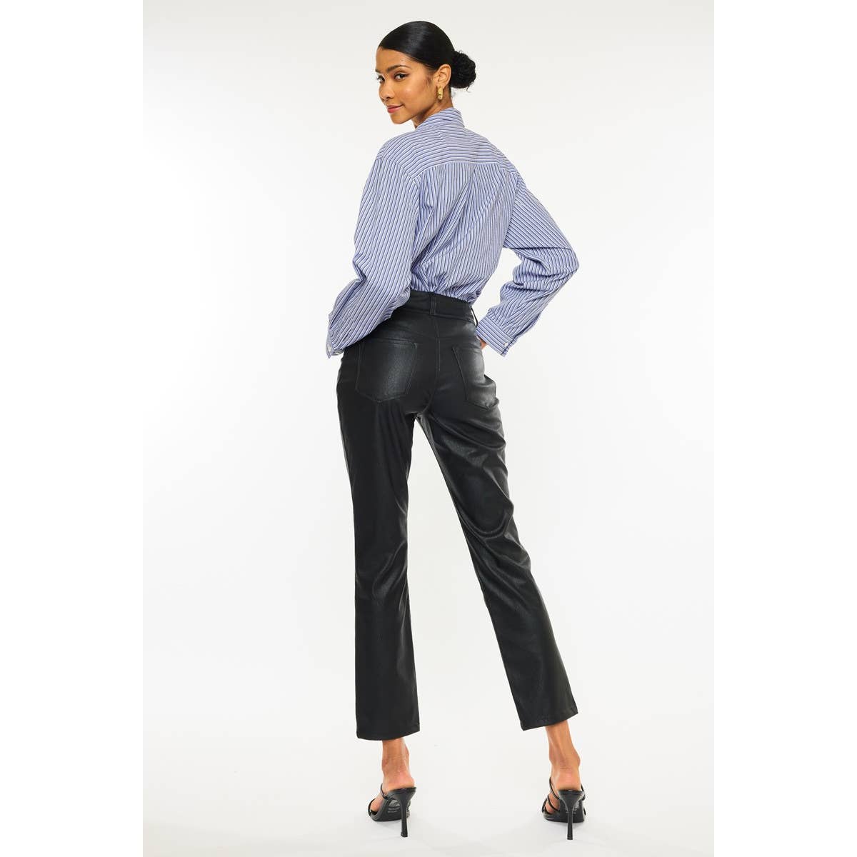 High Rise PU Straight Leg Jeans