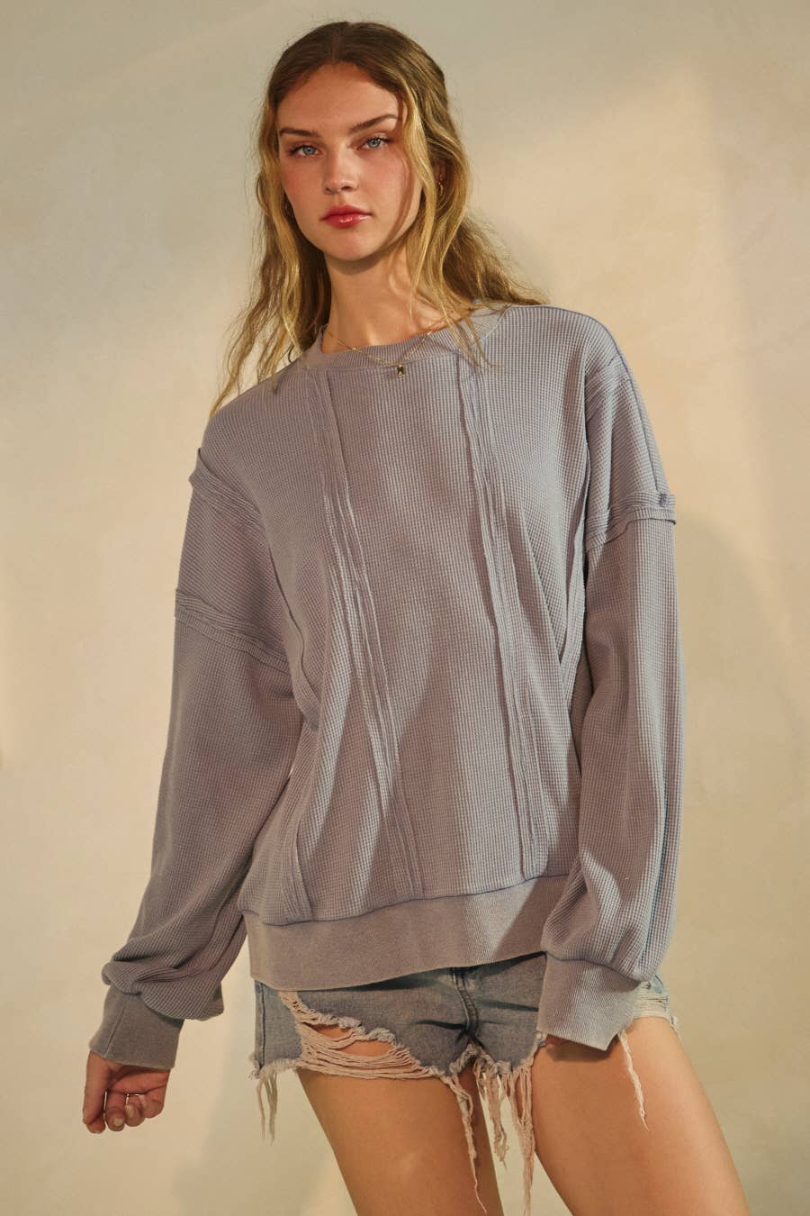 Acid Washed Thermal Textured Pullover
