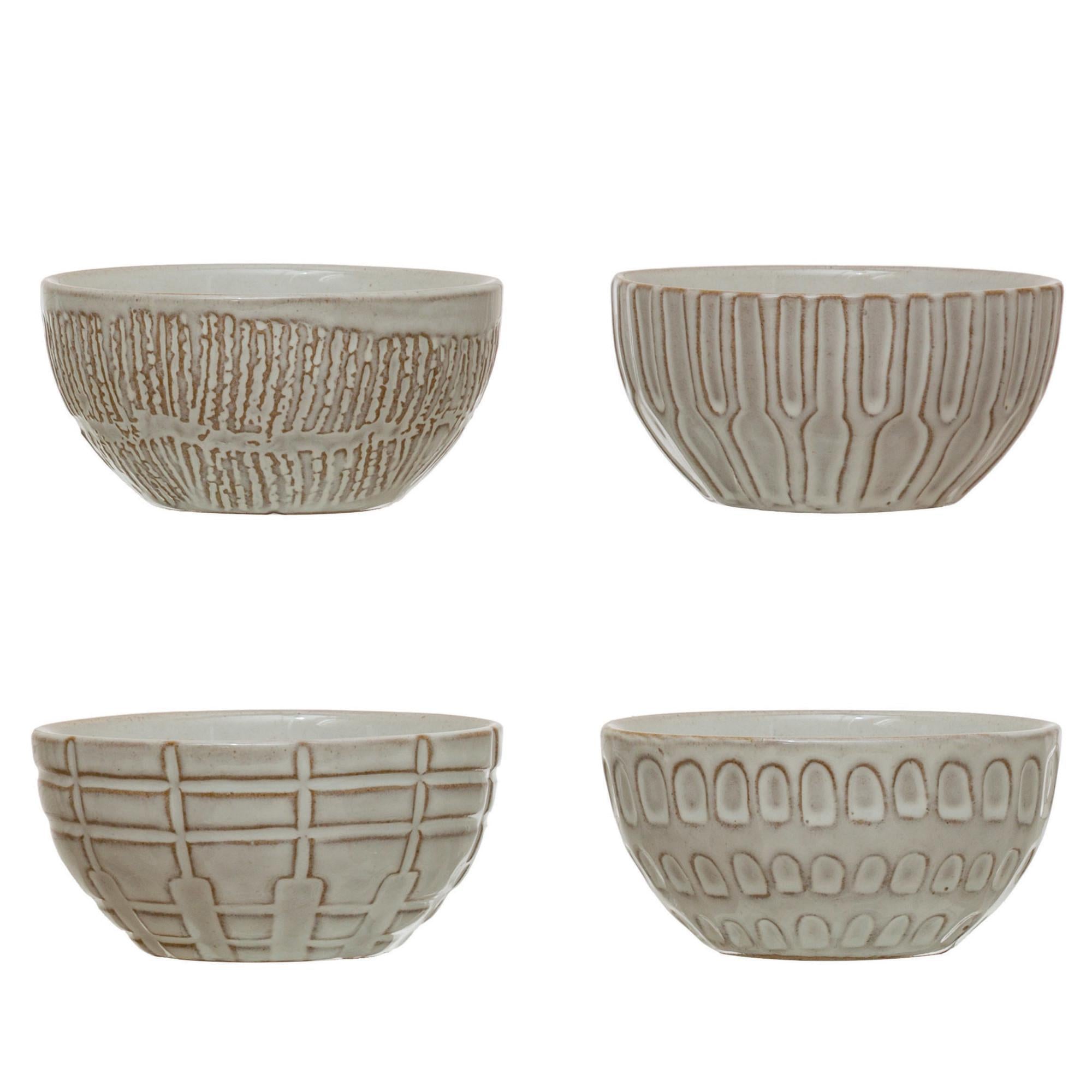 Debossed Stoneware Bowls - Set of 4