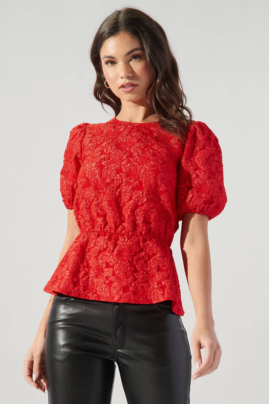 Floral Puff Sleeve Peplum Top