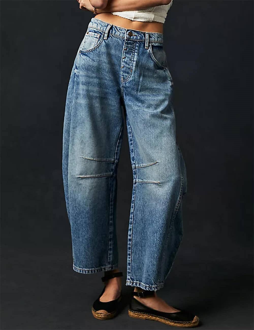 Mid Rise Wide Leg Barrel Jeans