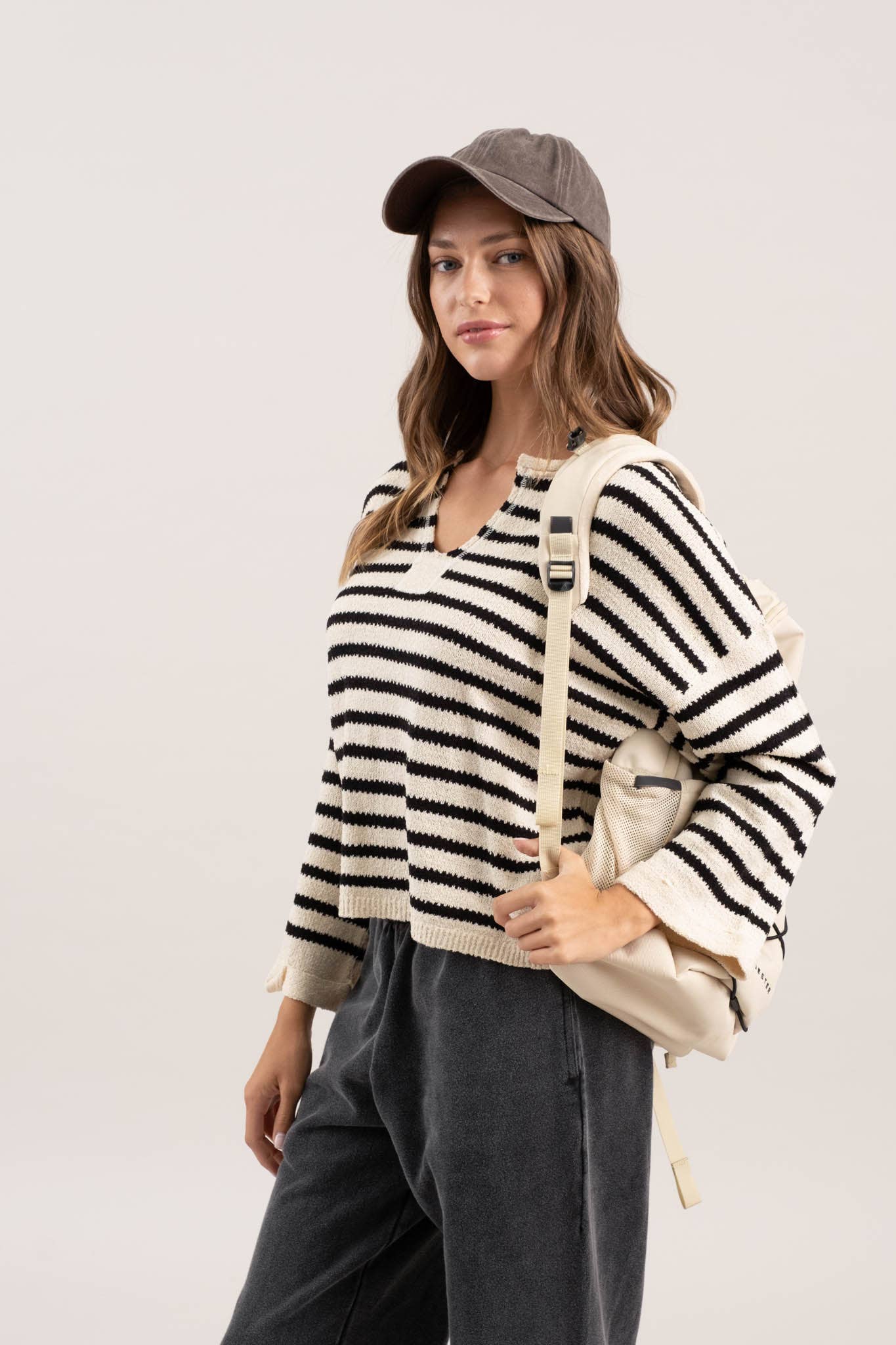 Stripe Split Neck Sweater