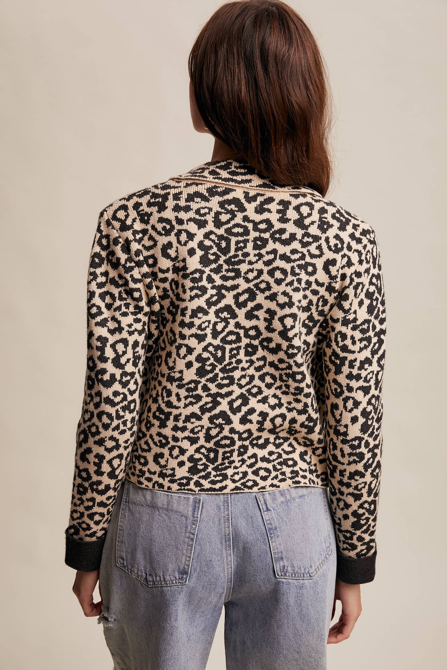 Leopard Knit Button-Up Jacket