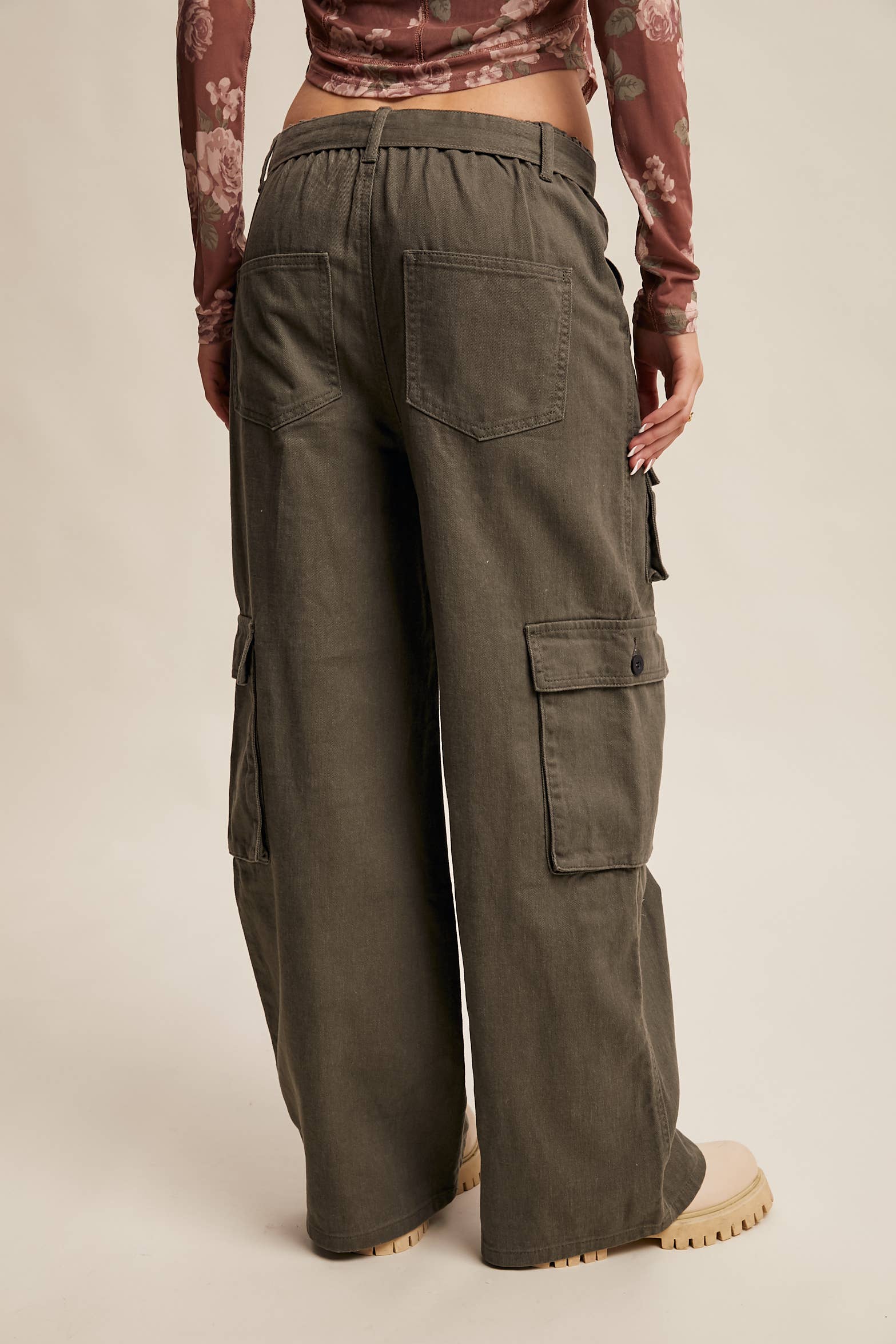 Belted Wide-Leg Cargo Pants