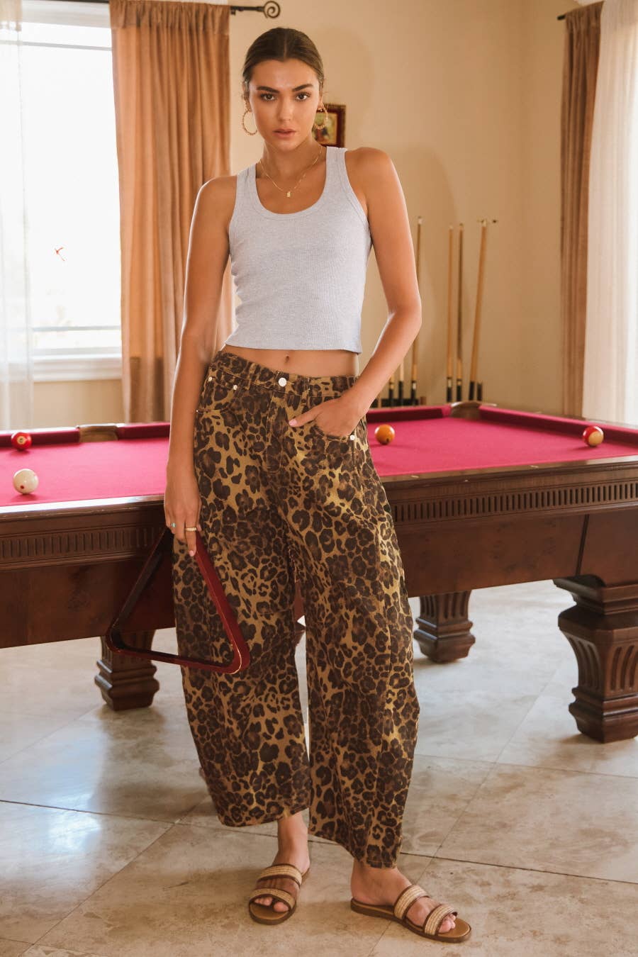 Leopard Printed Barrel Jean