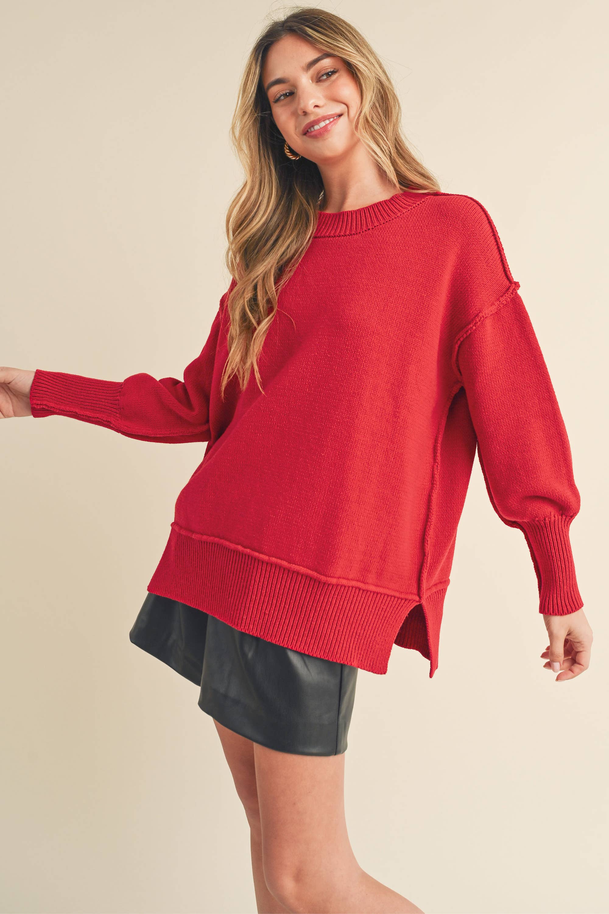 Red Exposed Seam Sweater