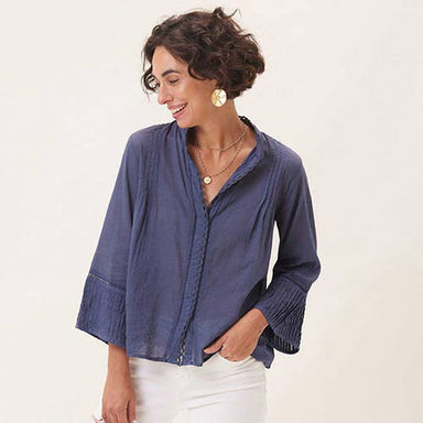 light weight navy blue cotton blouse with 3/4 length sleeves