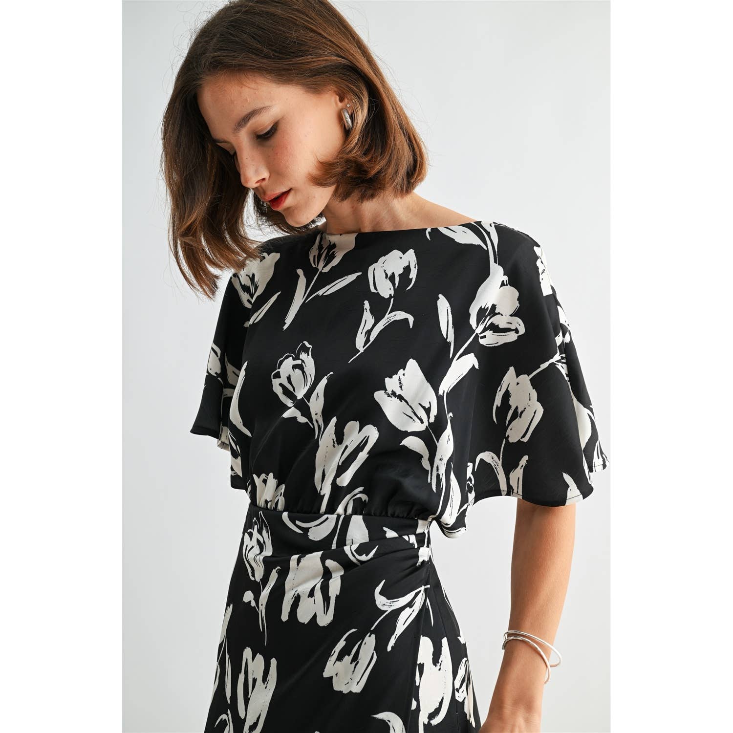 Floral Satin Wrap Dress