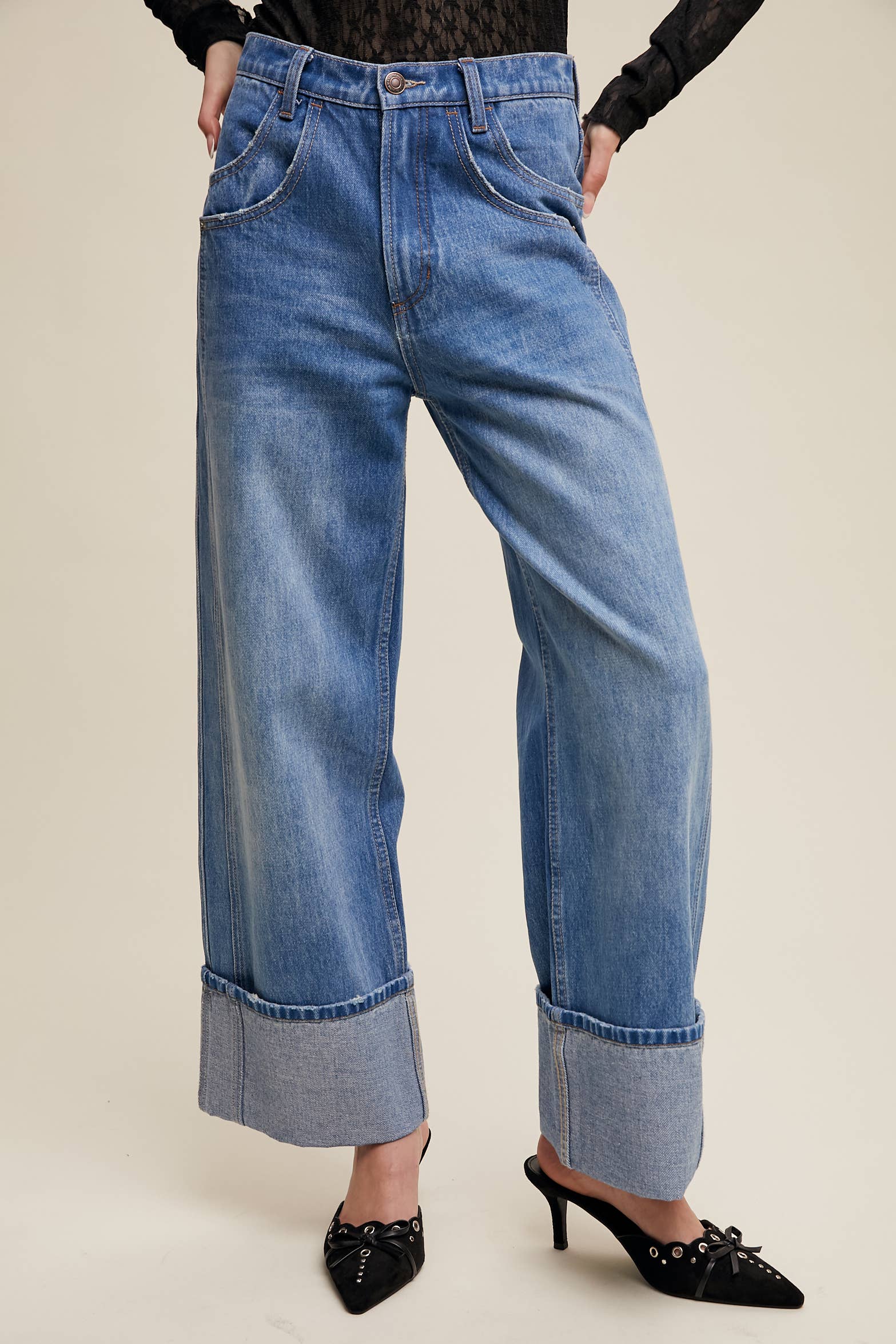 Cuffed Wide Leg Jeans