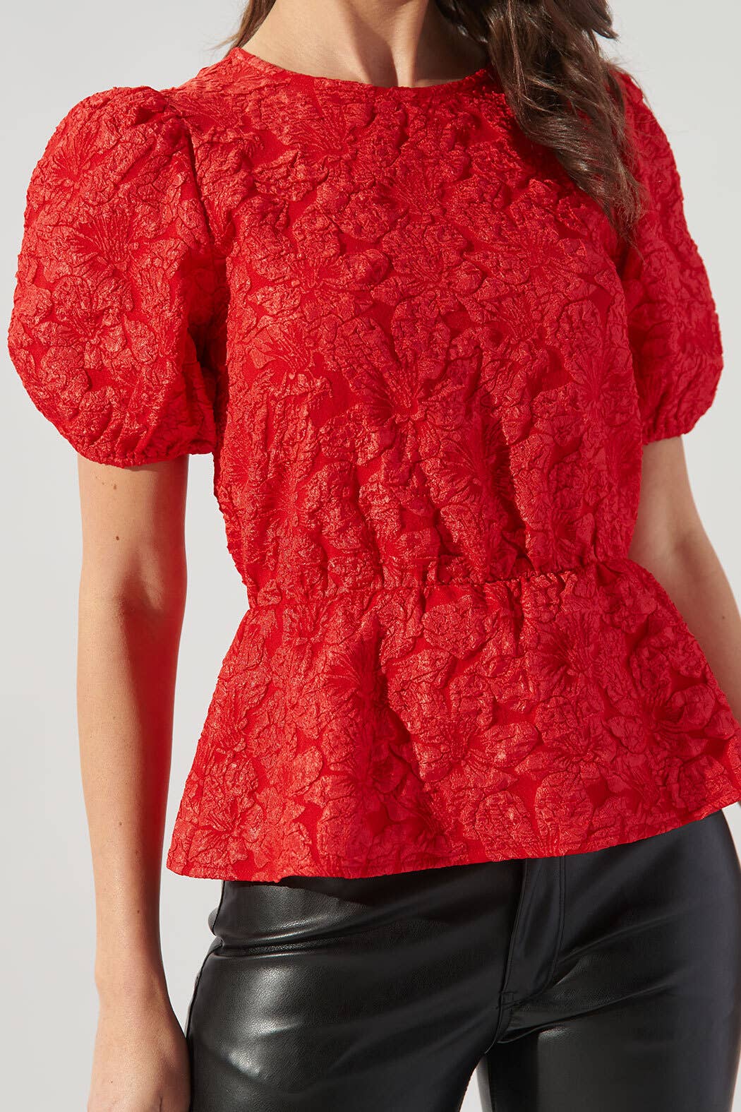 Floral Puff Sleeve Peplum Top