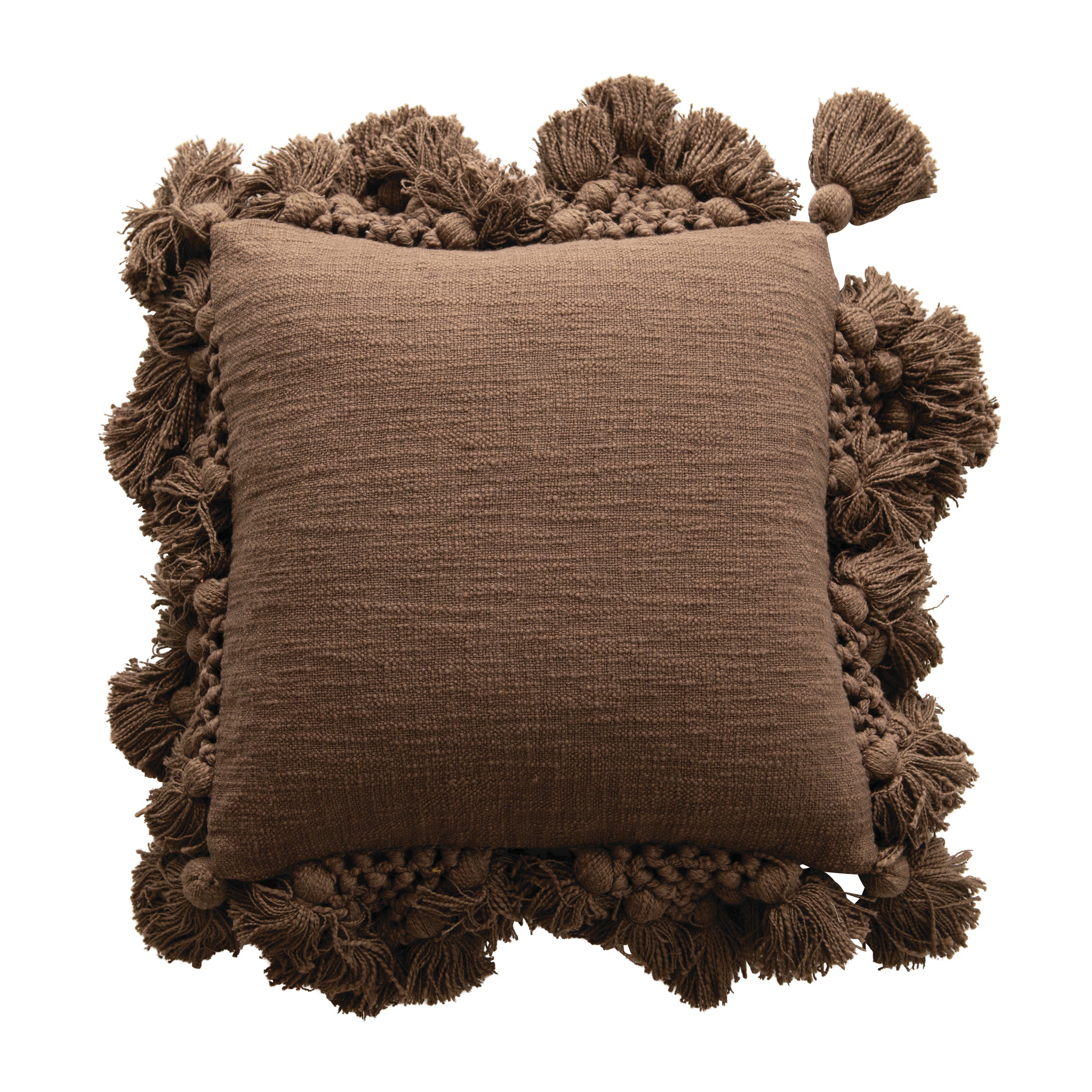Cotton Slub Pillow w/ Crochet & Tassels