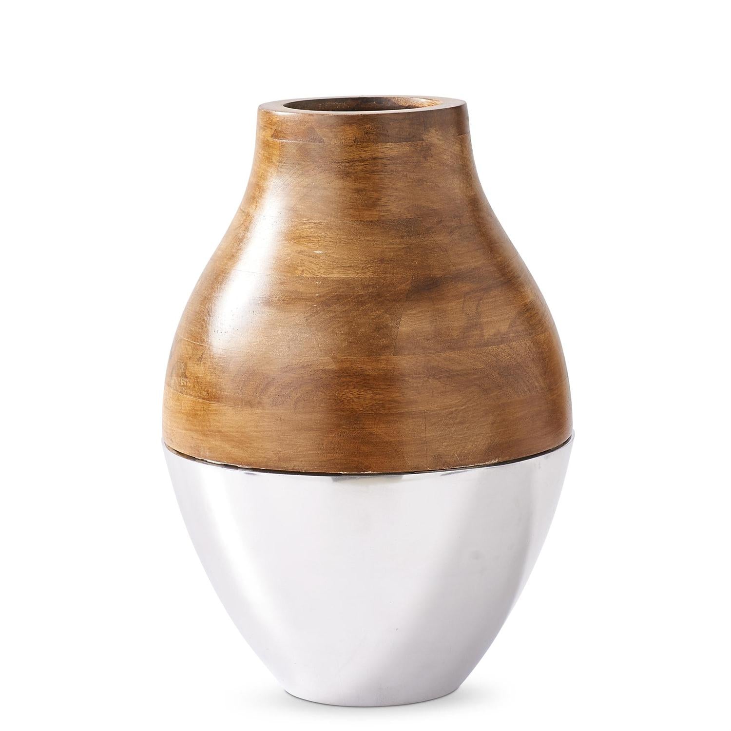 Silver Metal and Wood Vase