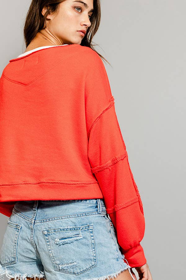 Raw-edge Crop Pullover Top