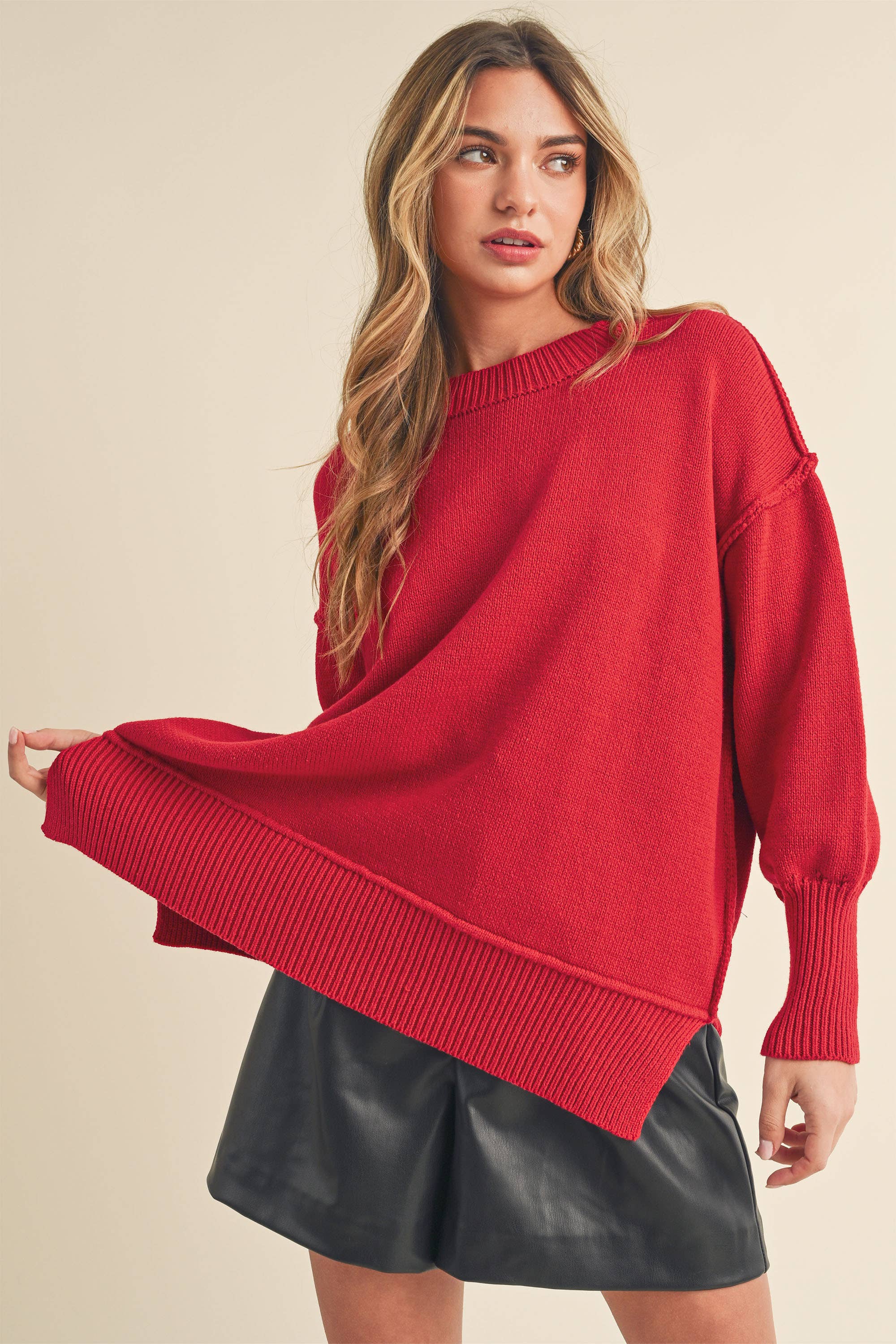 Red Exposed Seam Sweater