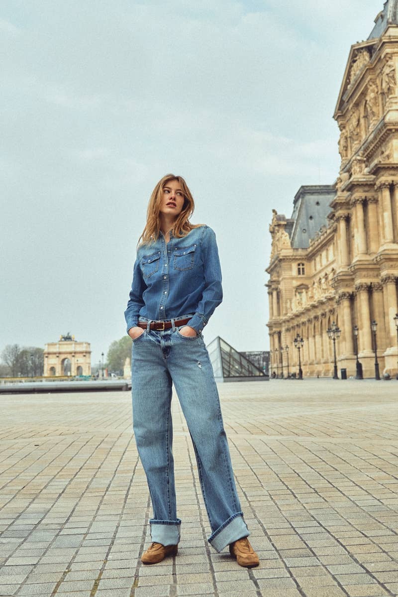 Wide Leg Cuffed Jeans