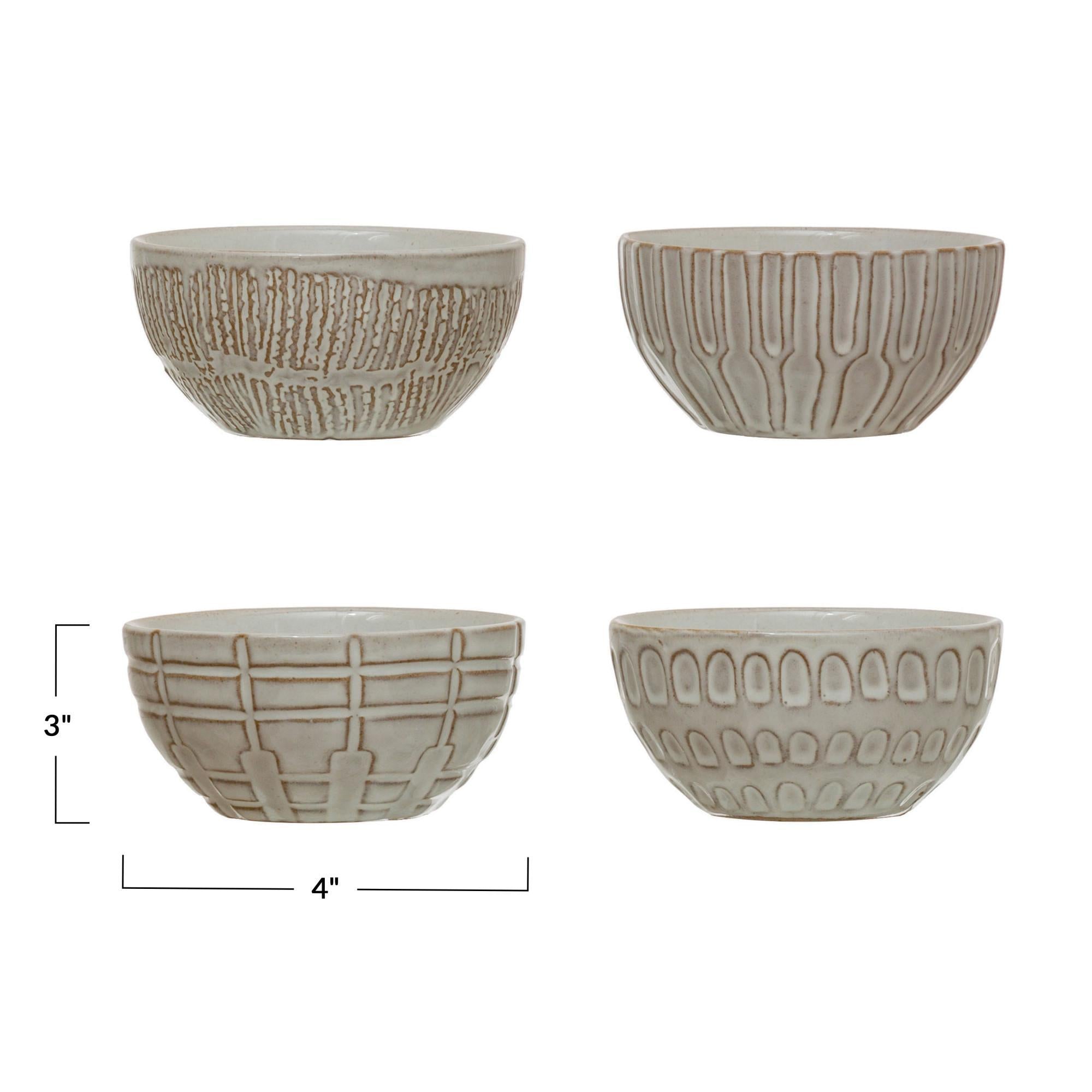 Debossed Stoneware Bowls - Set of 4
