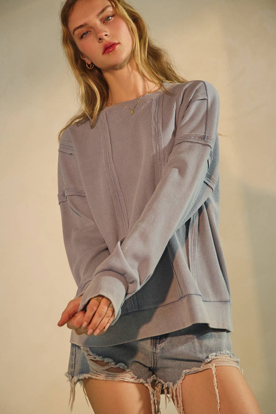 Acid Washed Thermal Textured Pullover