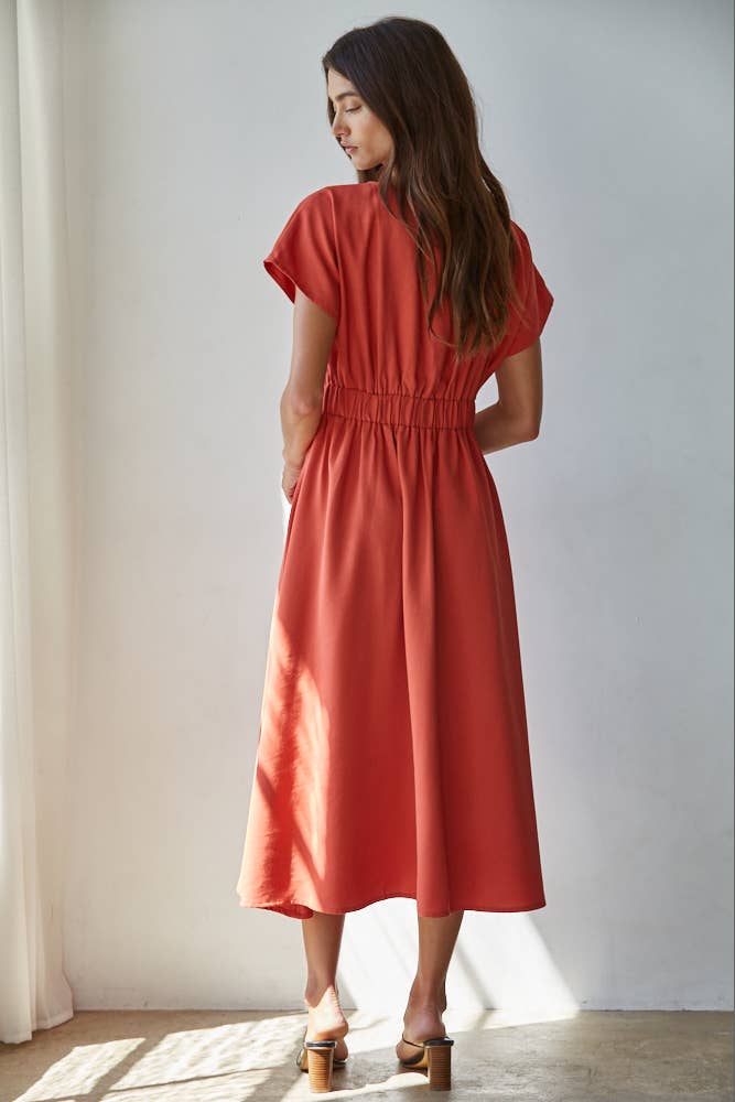 Pleated Flare Midi Dress