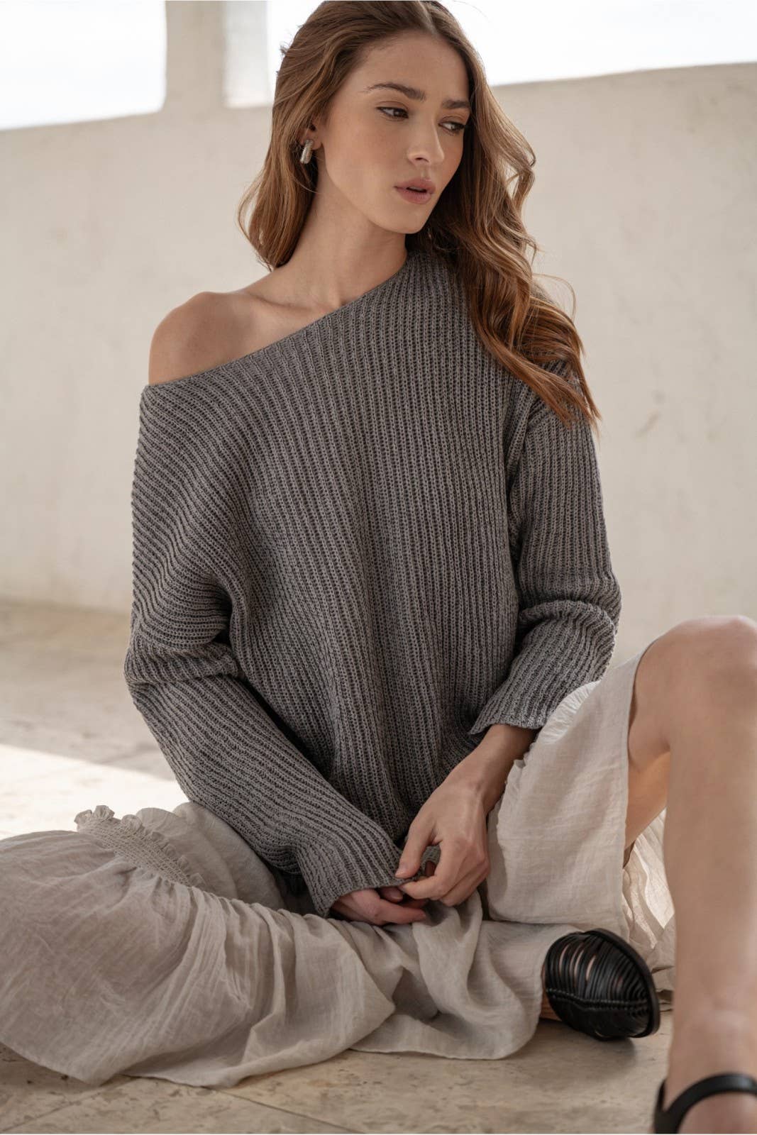 Gray Wide Neck Sweater